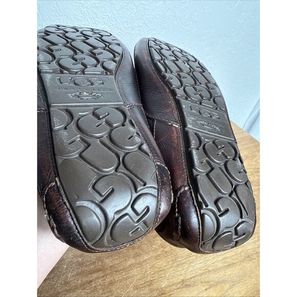 UGG Ascot Slippers Brown Leather Men's Size 9 Slip On Moc Toe Driving Heel GUC - Picture 14 of 14